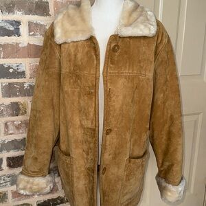 Dennis by Dennis Basso Camel Suede Leather Jacket Faux Shearling Fur Size Large